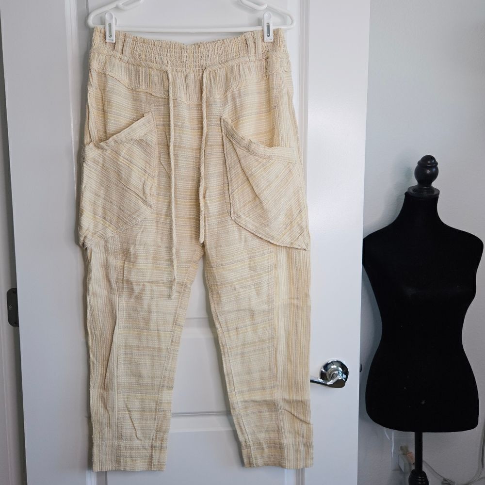 Free People Sweet Escape Tapered Pants Cotton High Rise Yellow Stripe Women’s S